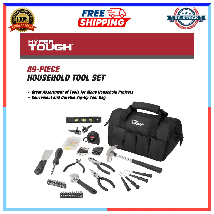 Hyper Tough 89-Piece Household Tool Set with 12-Pocket Storage Bag