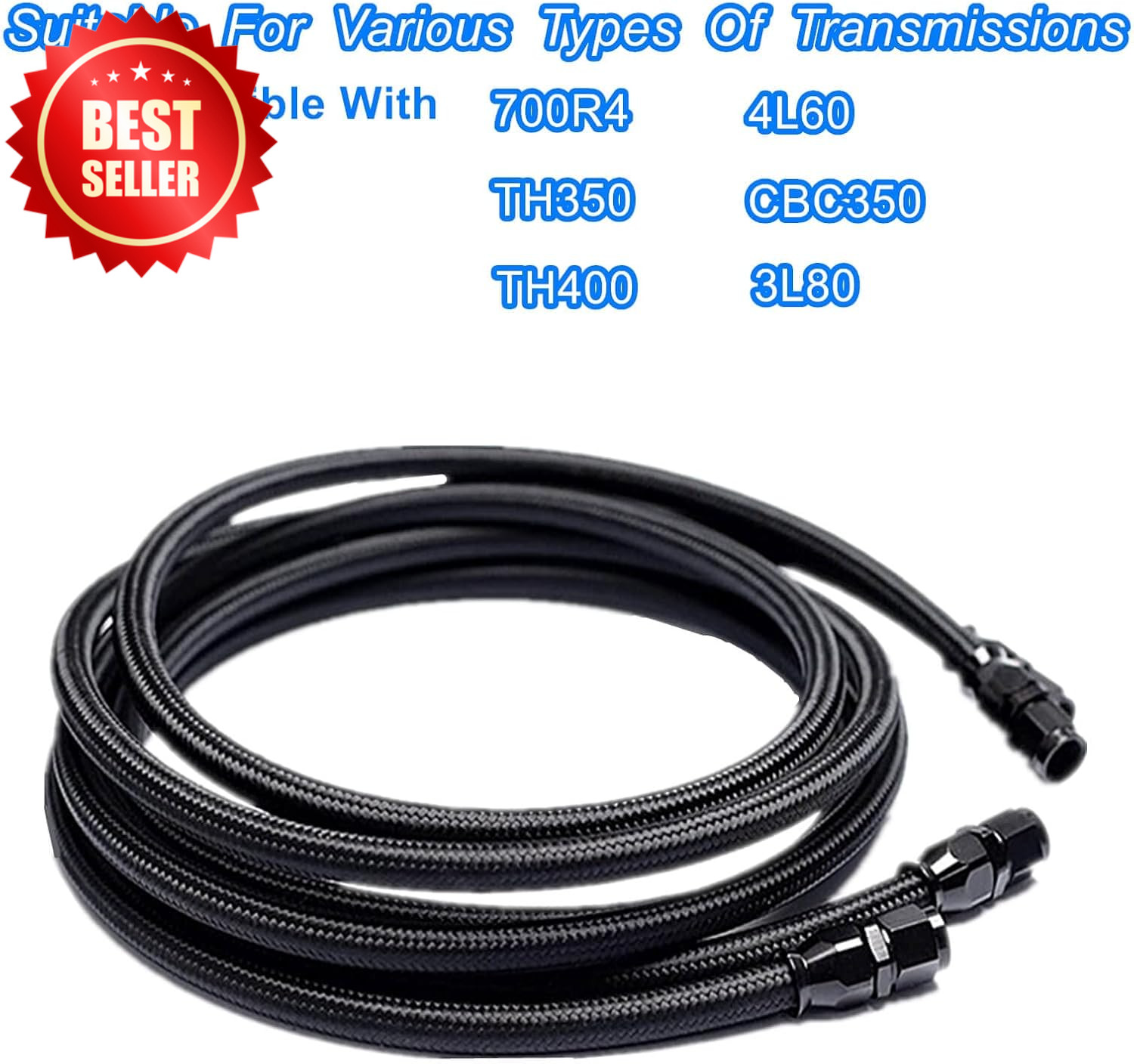 2 Set 6AN PTFE Transmission Cooler Lines 7Ft Nylon SS Braided 4L60 TH350 US