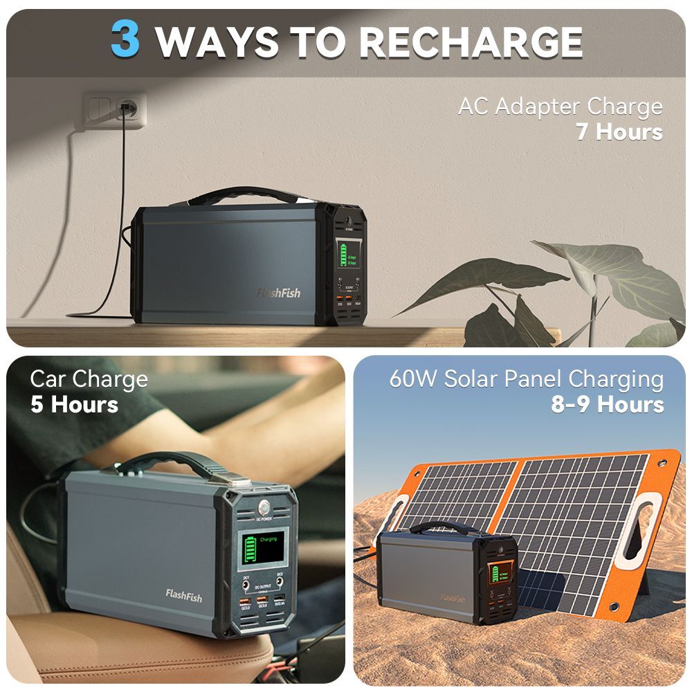 300W Solar Generator, FlashFish 60000mAh Portable Power Station Camping Potable