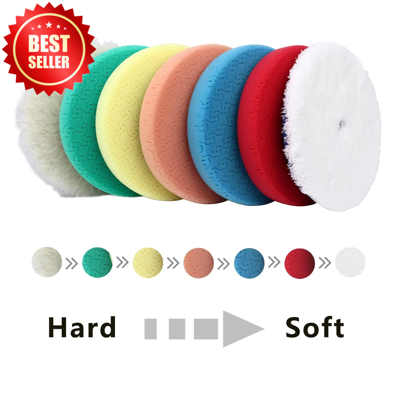 7 PC 6.5″ Buffing Pads Kit 6″ Plate Compounding Polish Wax Sponge Wool US