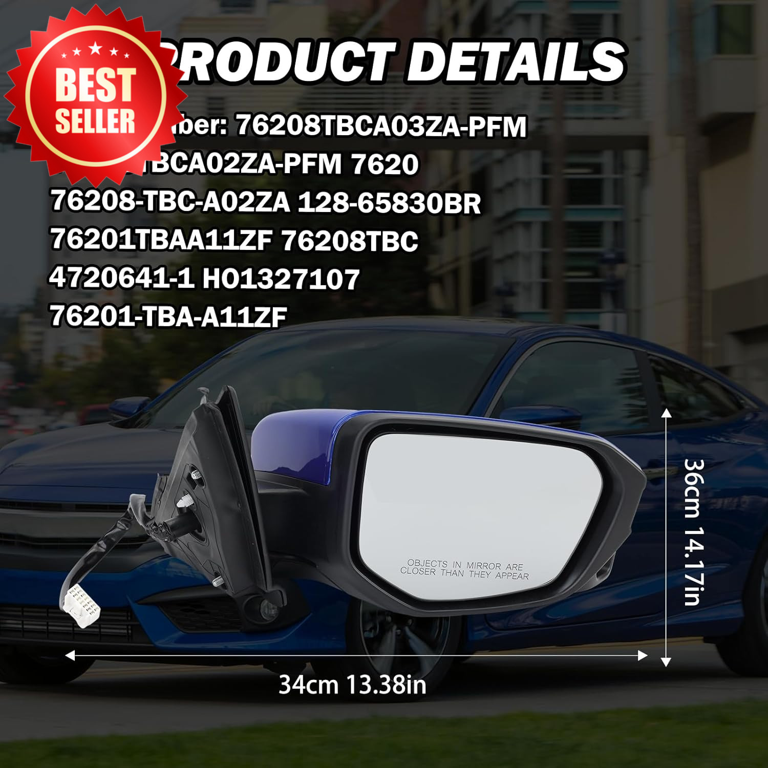 Passenger Side Mirror Camera Power Heated 2016-2021 Civic Sedan Coupe Hatchback