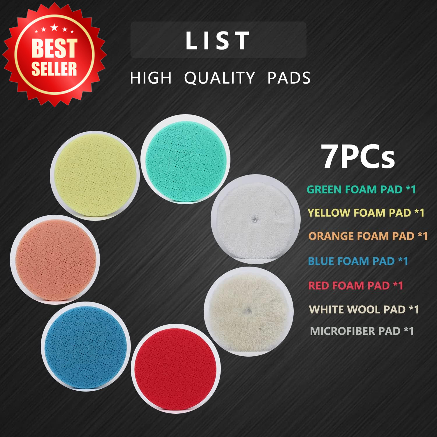7 PC 6.5″ Buffing Pads Kit 6″ Plate Compounding Polish Wax Sponge Wool US
