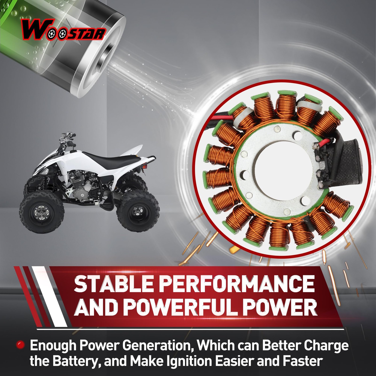 WOOSTAR 16 Coil 7 Wire Magneto Stator Replacement for 1989-1991 YFM250