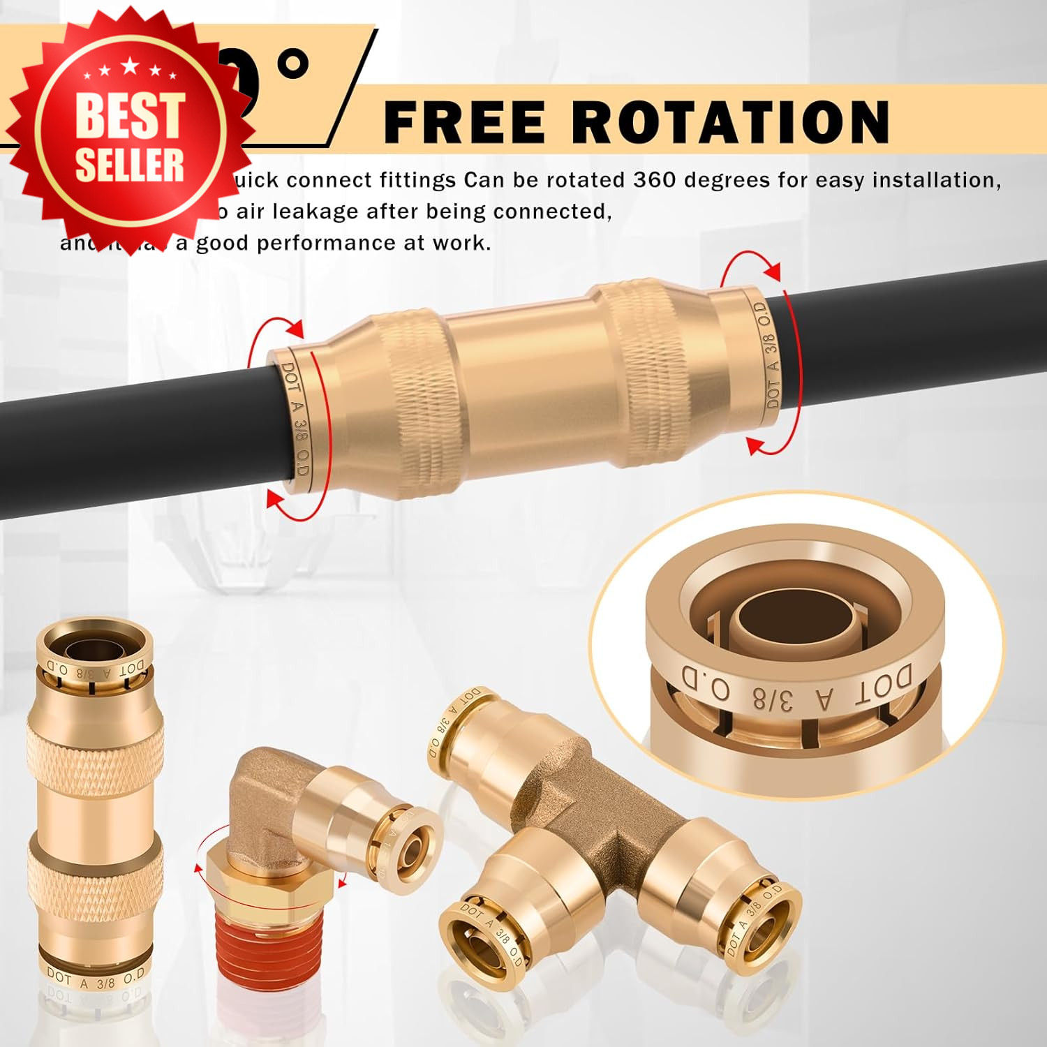 64 Pcs Brass DOT Air Line Fittings Kit Push Lock Quick Connect NPT US