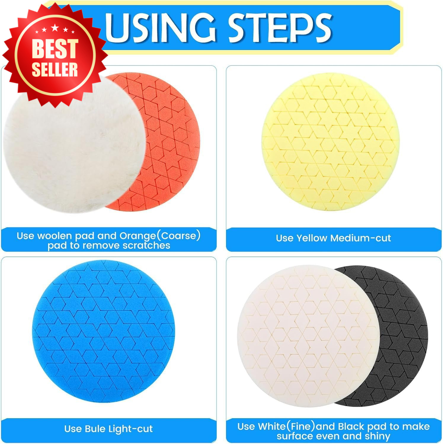 6 PC 6.5 Inch Buffing Polishing Pads Kit for 6 Inch Base Plate Auto US