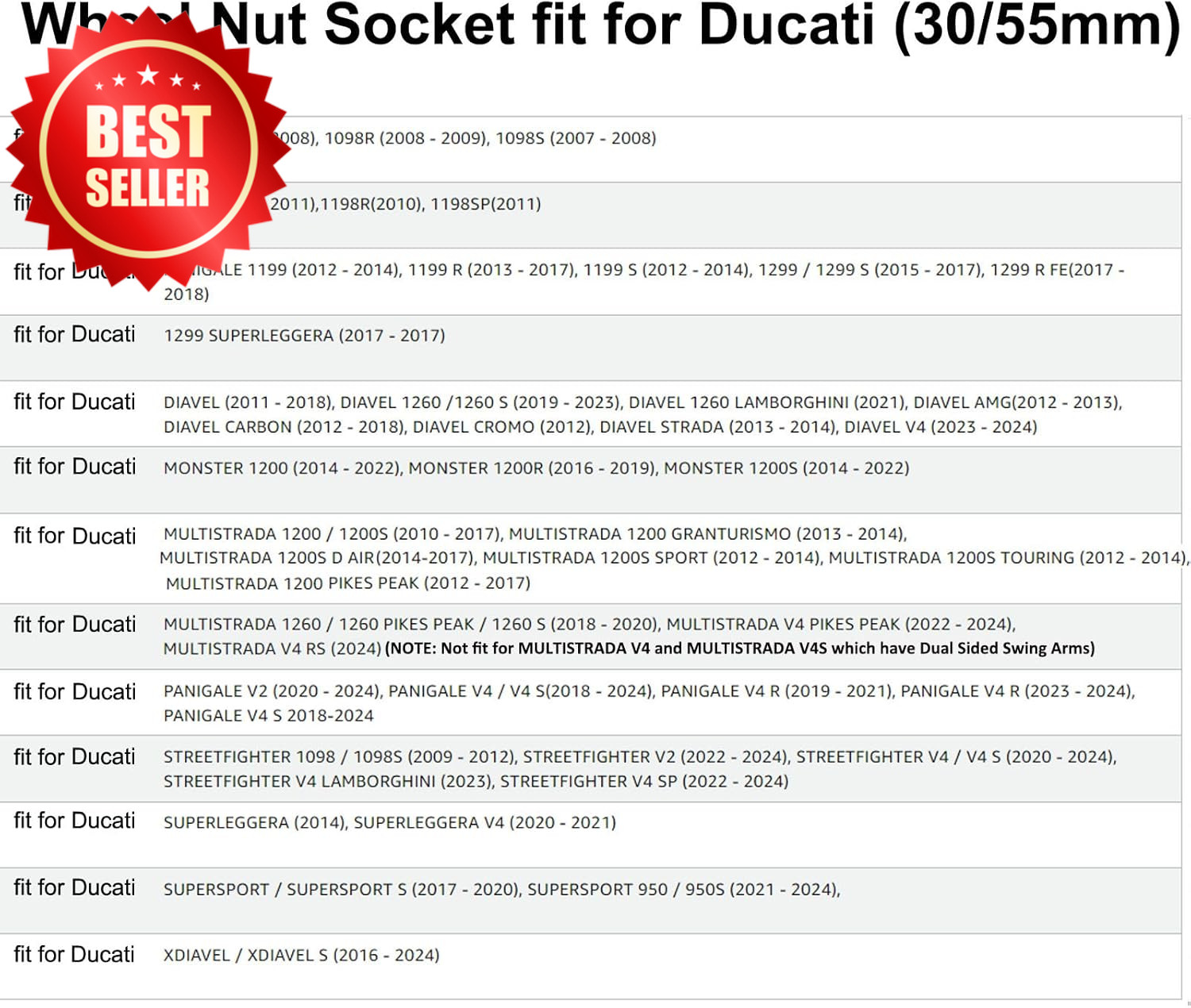 Ducati Axle Nut Socket 30mm/55mm Wheel Removal Tool Panigale Multistrada US