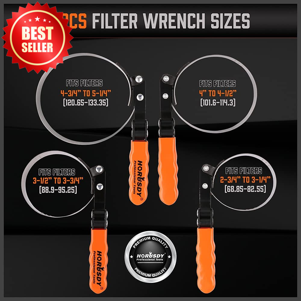 5 PC Adjustable Swivel Oil Filter Wrench Set 2-3/4″ – 5-1/4″ Auto US