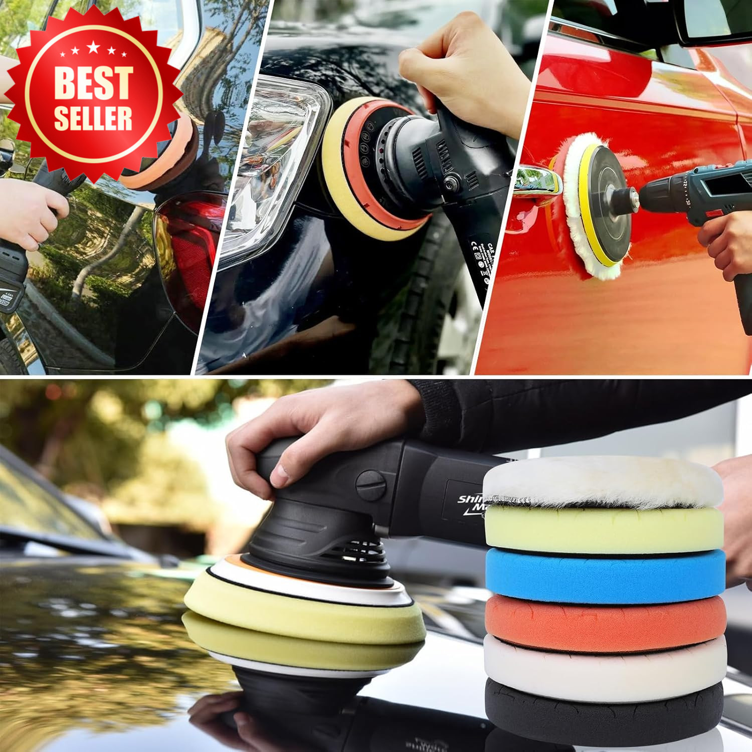 6 PC 6.5 Inch Buffing Polishing Pads Kit for 6 Inch Base Plate Auto US
