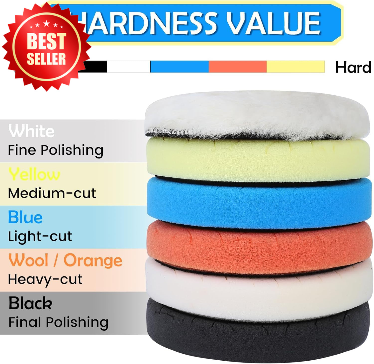 6 PC 6.5 Inch Buffing Polishing Pads Kit for 6 Inch Base Plate Auto US
