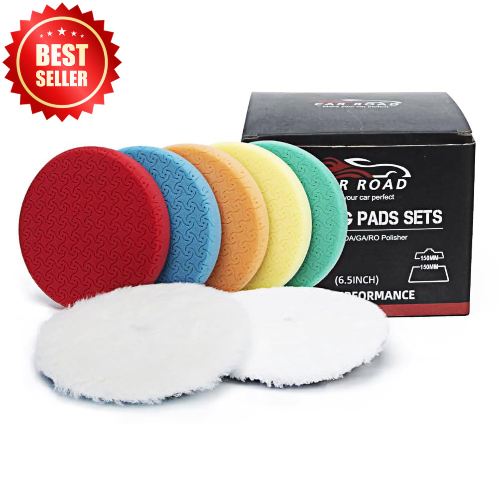 7 PC 6.5″ Buffing Pads Kit 6″ Plate Compounding Polish Wax Sponge Wool US