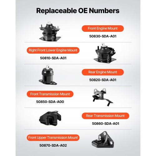 Engine Motor Mount and Transmission Mount Kit Replacement, Set of 6, Compatible