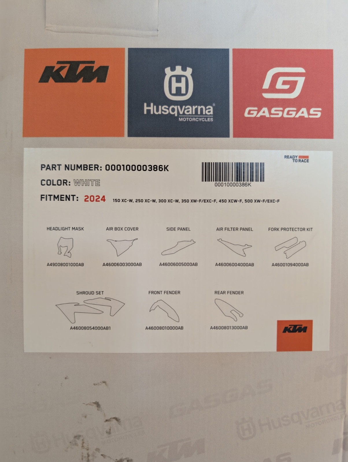 KTM/Husqvarna/GasGas2024 plastics kit part# 00010000396K