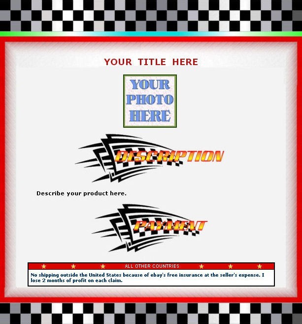 AUCTION TEMPLATE Automotive Racing Design Border – FREE Email Shipping