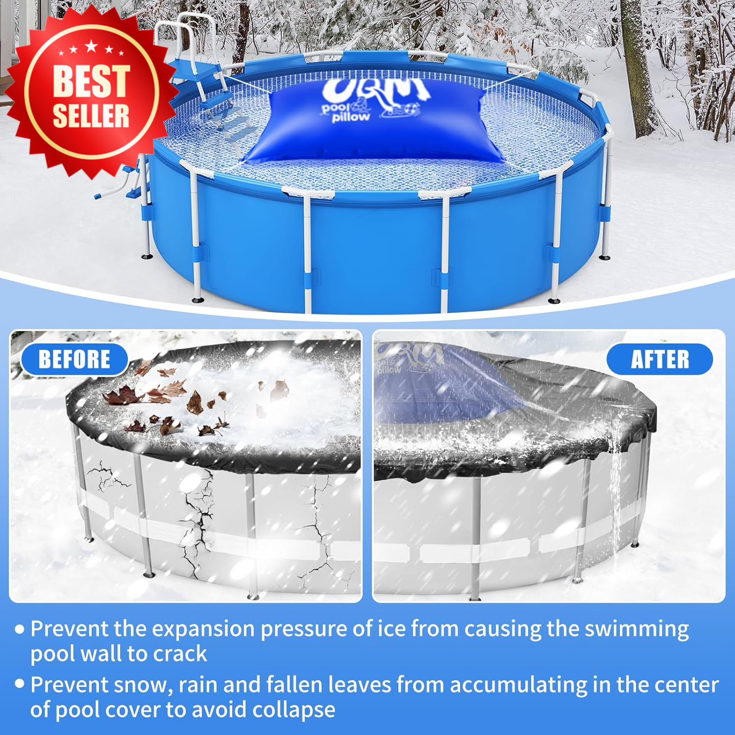 4x8Ft Pool Pillow Above Ground Cold-Resistant Winterizing Kit 4X20Ft Rope US