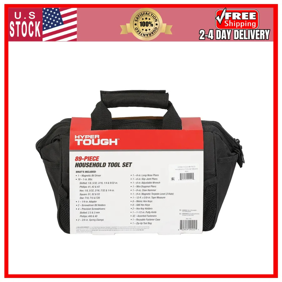 Hyper Tough 89-Piece Household Tool Set with 12-Pocket Storage Bag