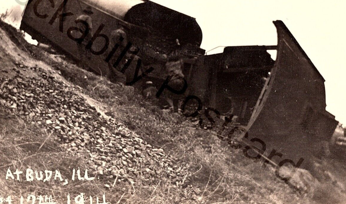 Train Wreck Oct. 12, 1914 RPPC Railroad Destruction At Buda, IL. Bureau County