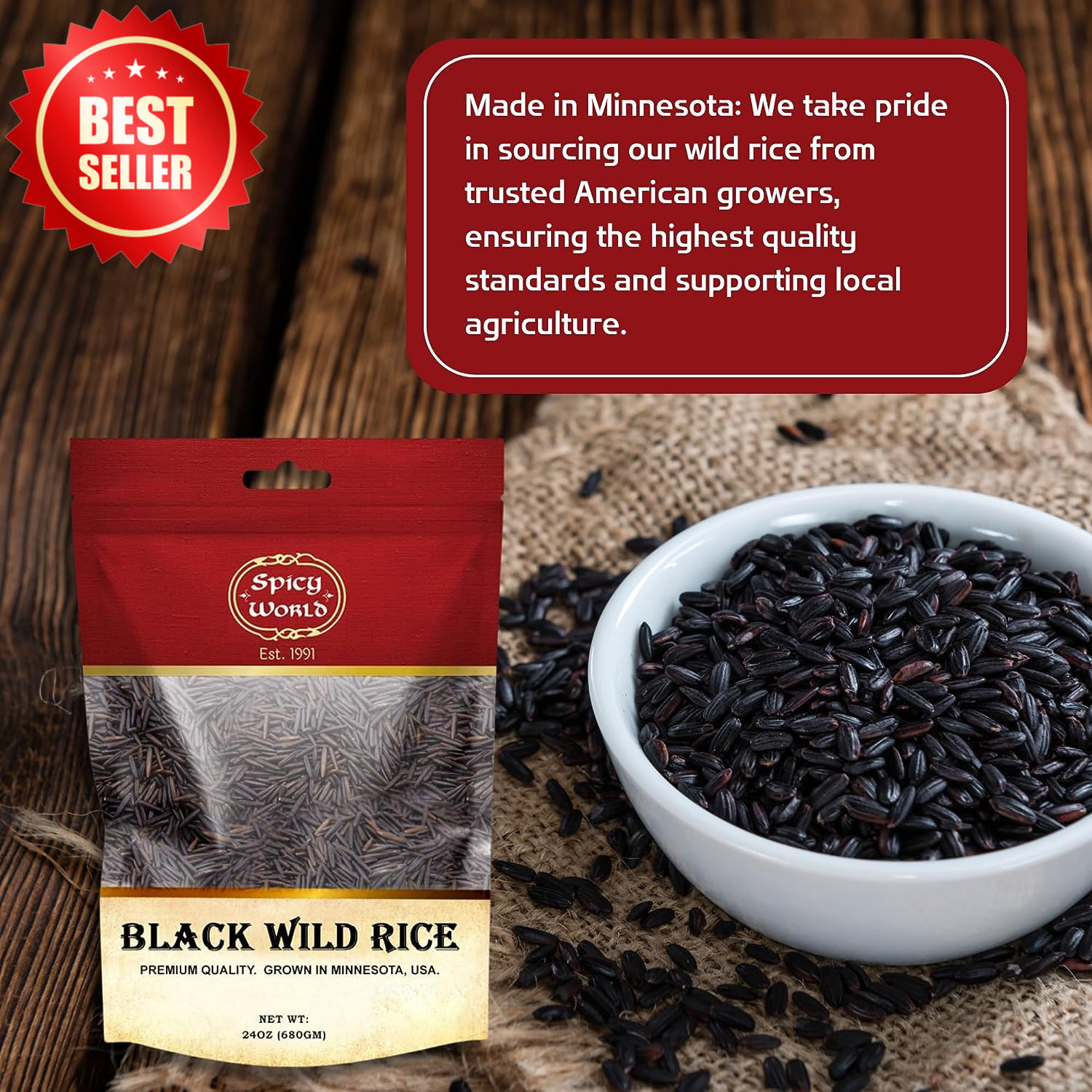 Minnesota Grown Black Wild Rice 6 Pound Bag – Premium Quality, All Natural – by