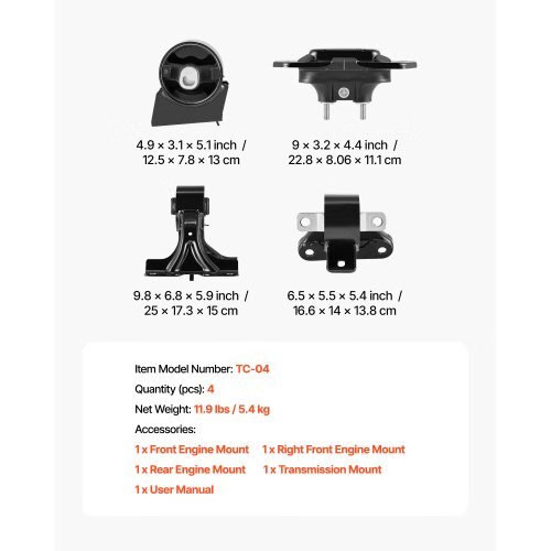 Engine Motor Mount and Transmission Mount Kit Replacement, Set of 4, Compatible