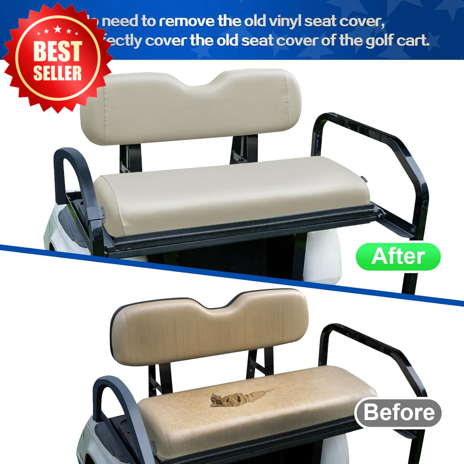 Waterproof Leather Golf Cart Rear Seat Cover Universal Aftermarket Grey US