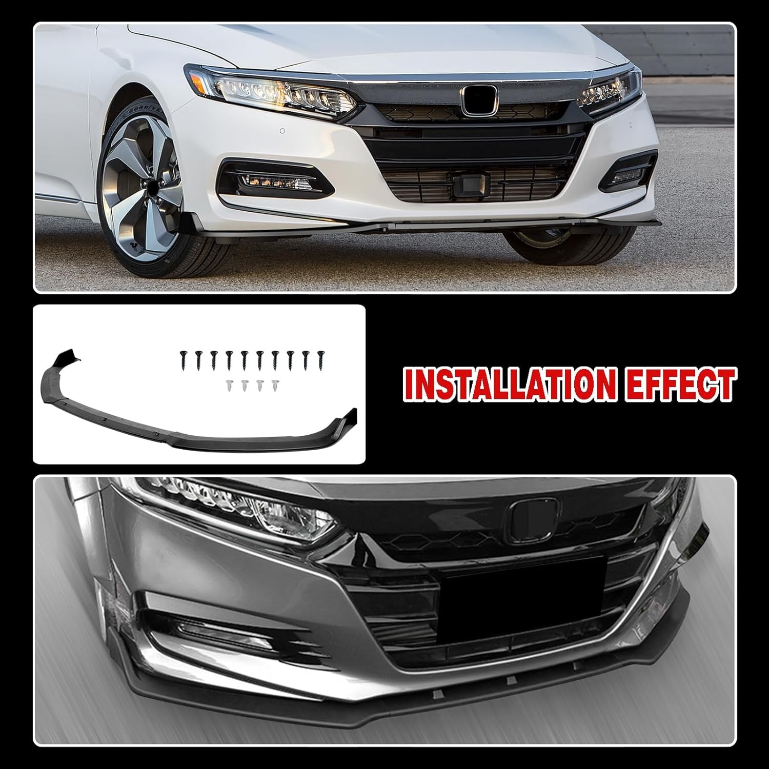 Front Bumper Lip Compatible with 2018 2019 2020 for Honda for Accord Sedan EX/EX