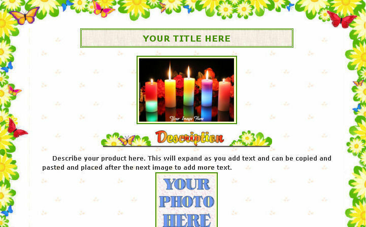 AUCTION TEMPLATE Butterflies & Daisies Design Border Yellow Green FREE SHIPPING