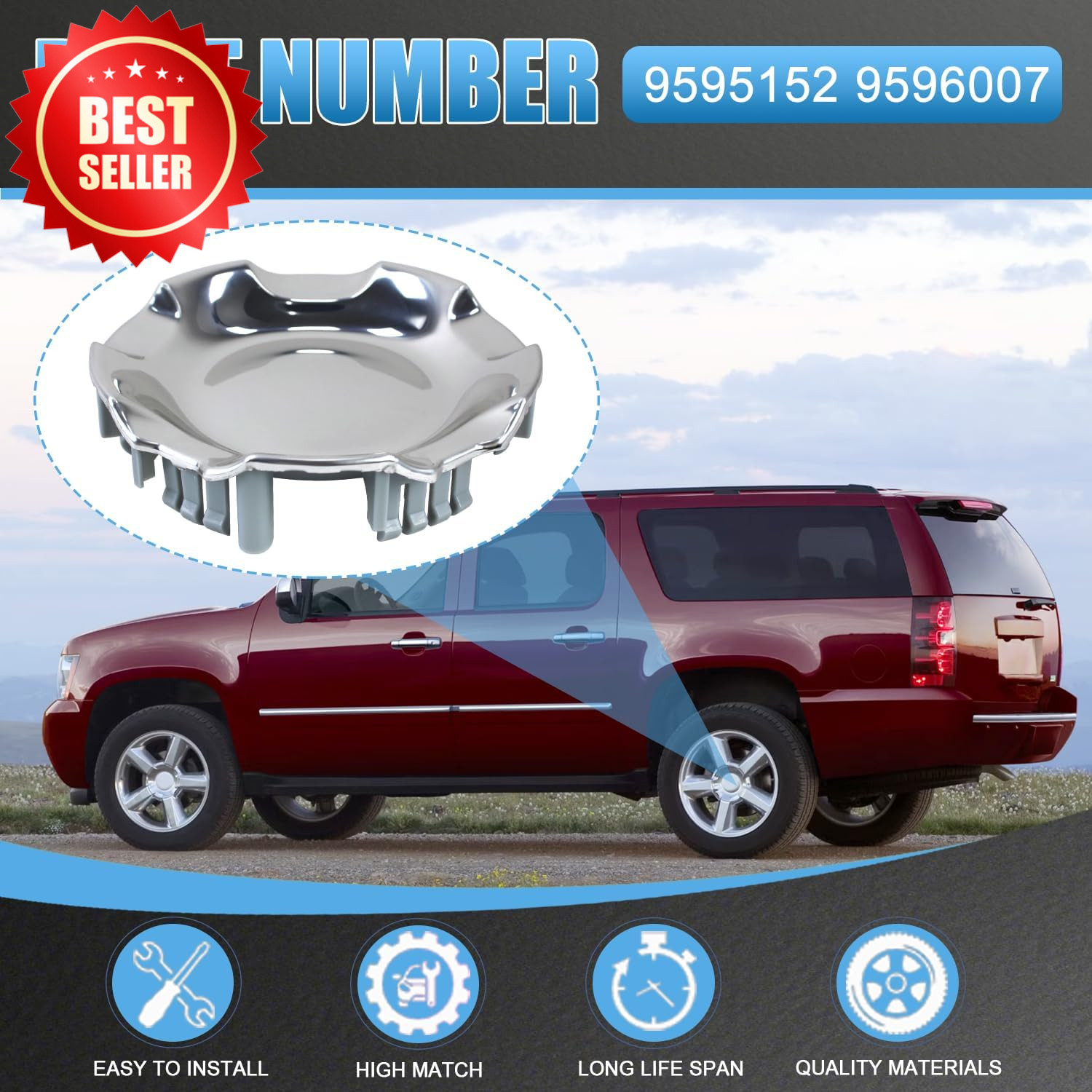 4pc Polished Aluminum Wheel Center Cap 20″ Silverado Tahoe 9596007 US