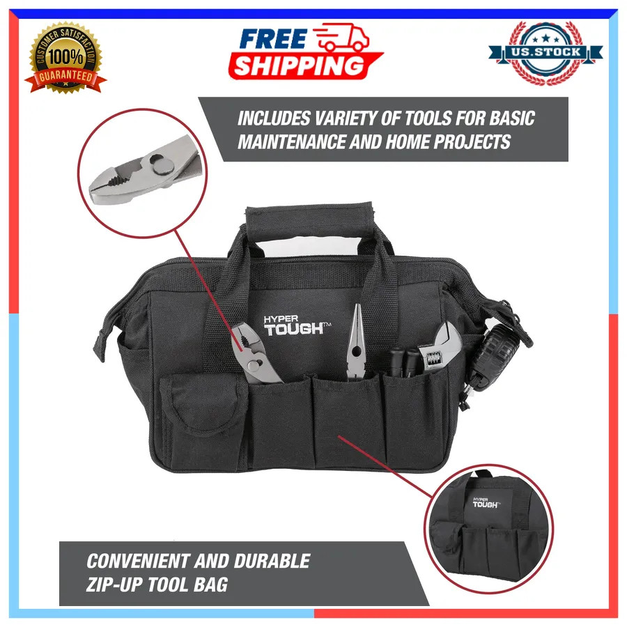 Hyper Tough 89-Piece Household Tool Set with 12-Pocket Storage Bag