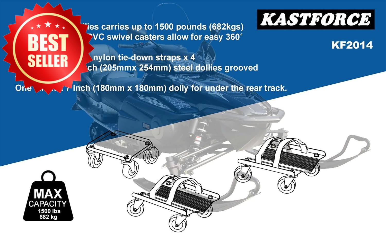 KF2014 HD Snowmobile Dolly V-Slide 1500 LB Swivel Casters & Straps US