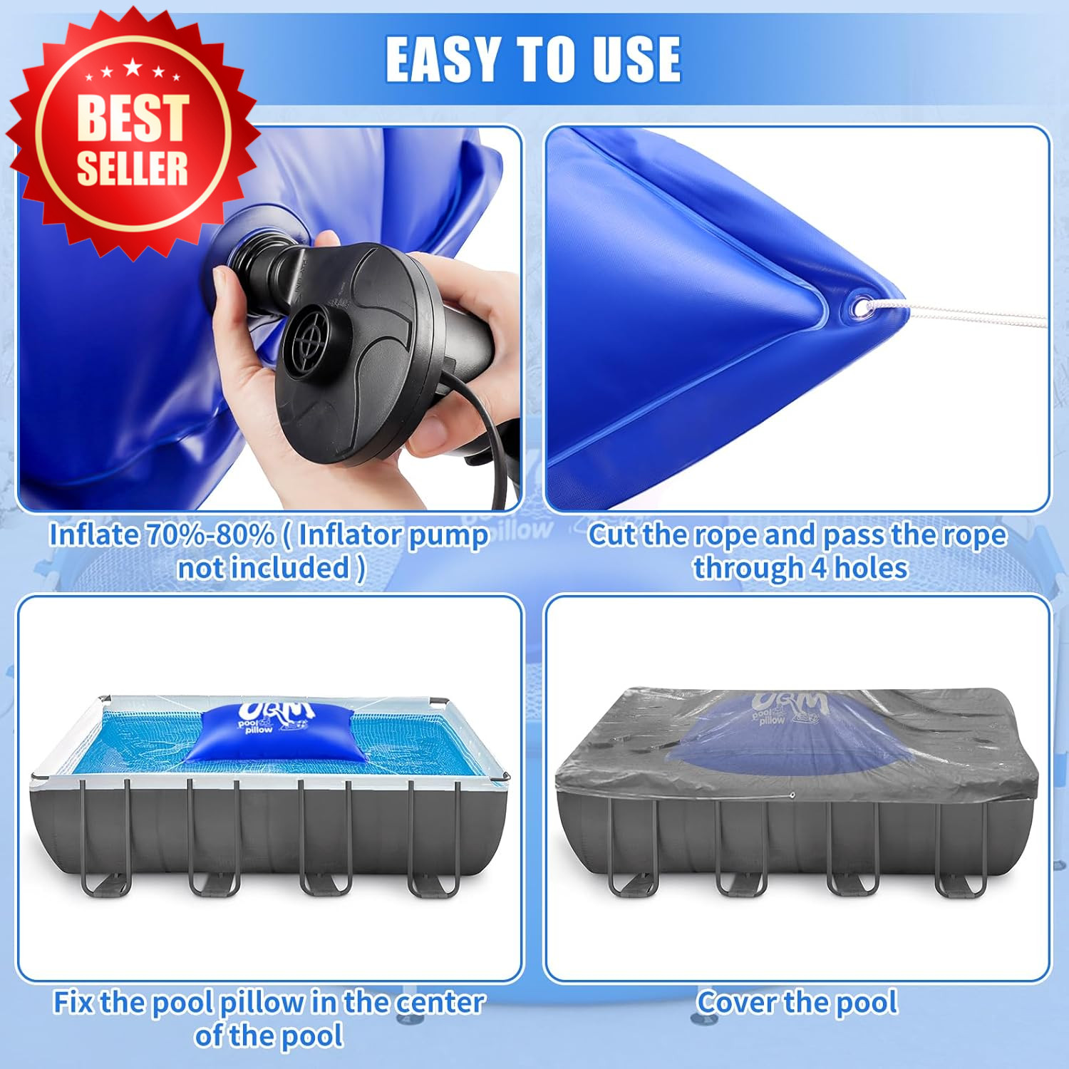 4x8Ft Pool Pillow Above Ground Cold-Resistant Winterizing Kit 4X20Ft Rope US