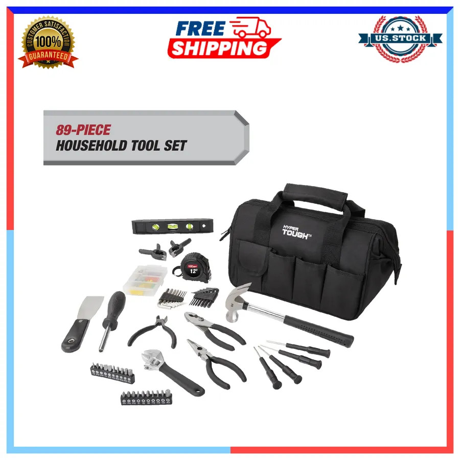 Hyper Tough 89-Piece Household Tool Set with 12-Pocket Storage Bag