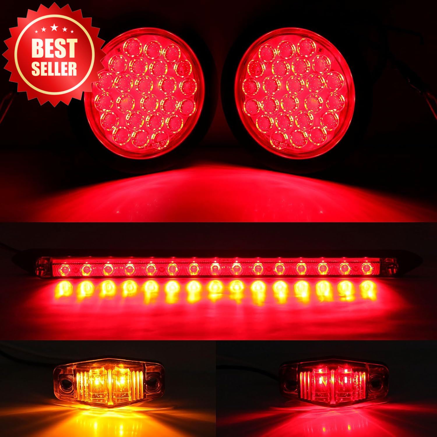 4″ Round LED Trailer Tail Lights Kit 3RD Brake Bar Marker 25ft Harness US