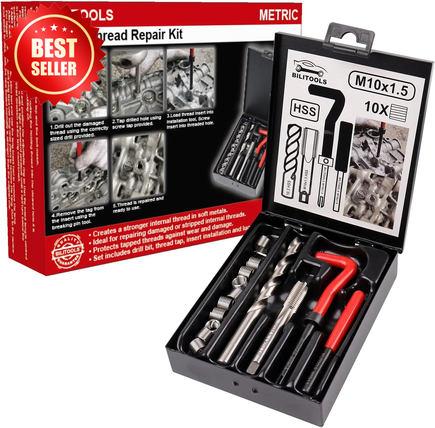 M10x1.5 Metric Thread Repair Kit HSS Drill Tap Insert Rethread Auto Tool US