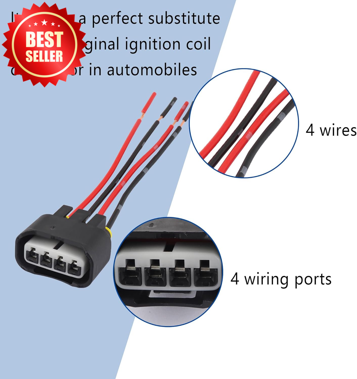 4PCS Ignition Coil Connector – Standard 4 Ports Ignition Coil Wire – Compatible