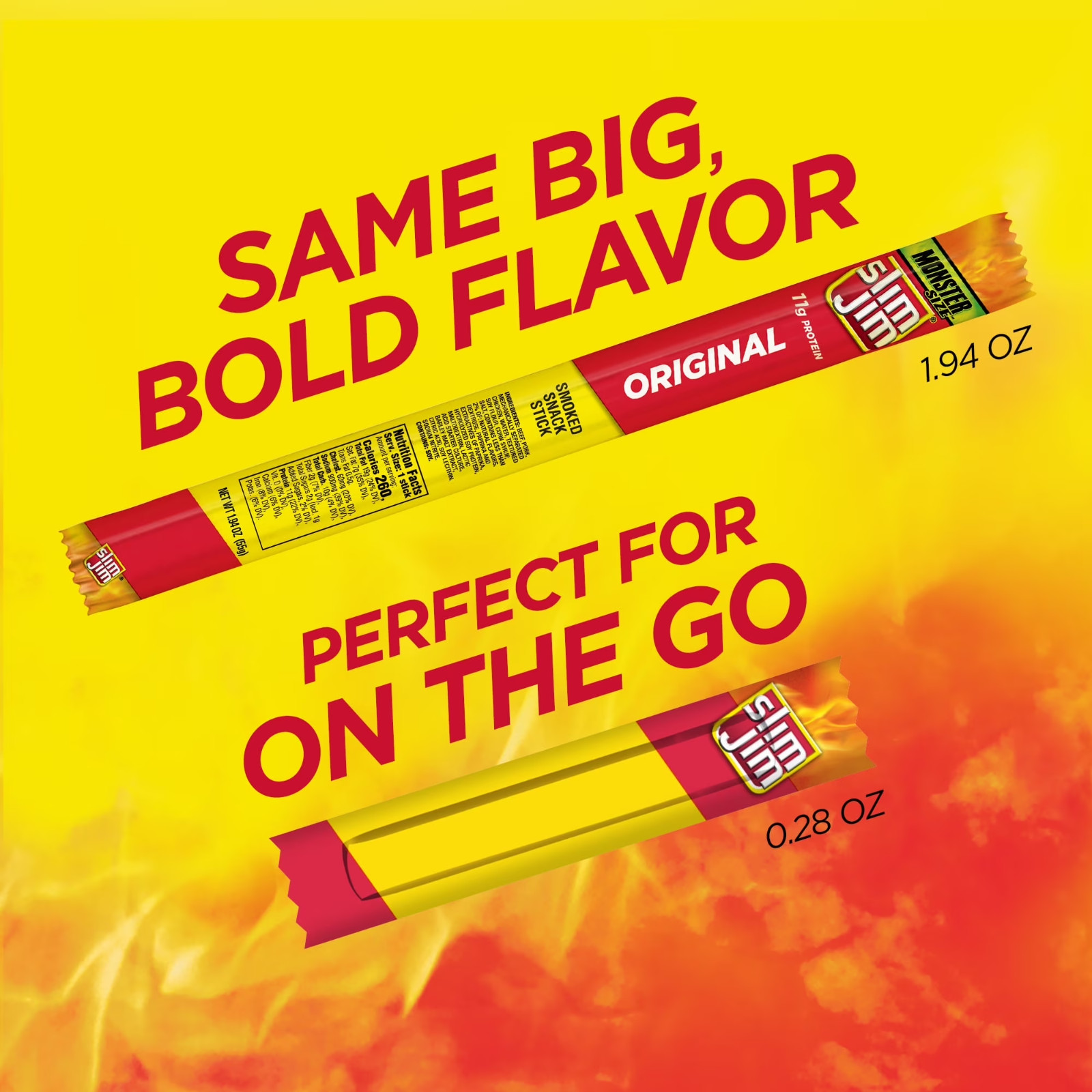 Slim Jim Smoked Meat Sticks, Original Flavor, Snack Size, 0.28 oz. (26 Count)