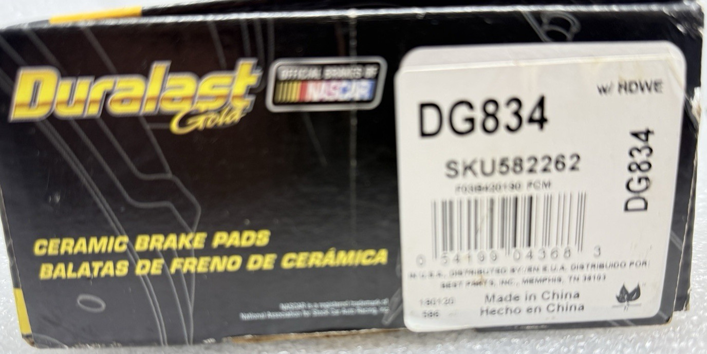 1 Set for one-wheel Duralast Gold Ceramic Brake Pads DG834 SKU582262