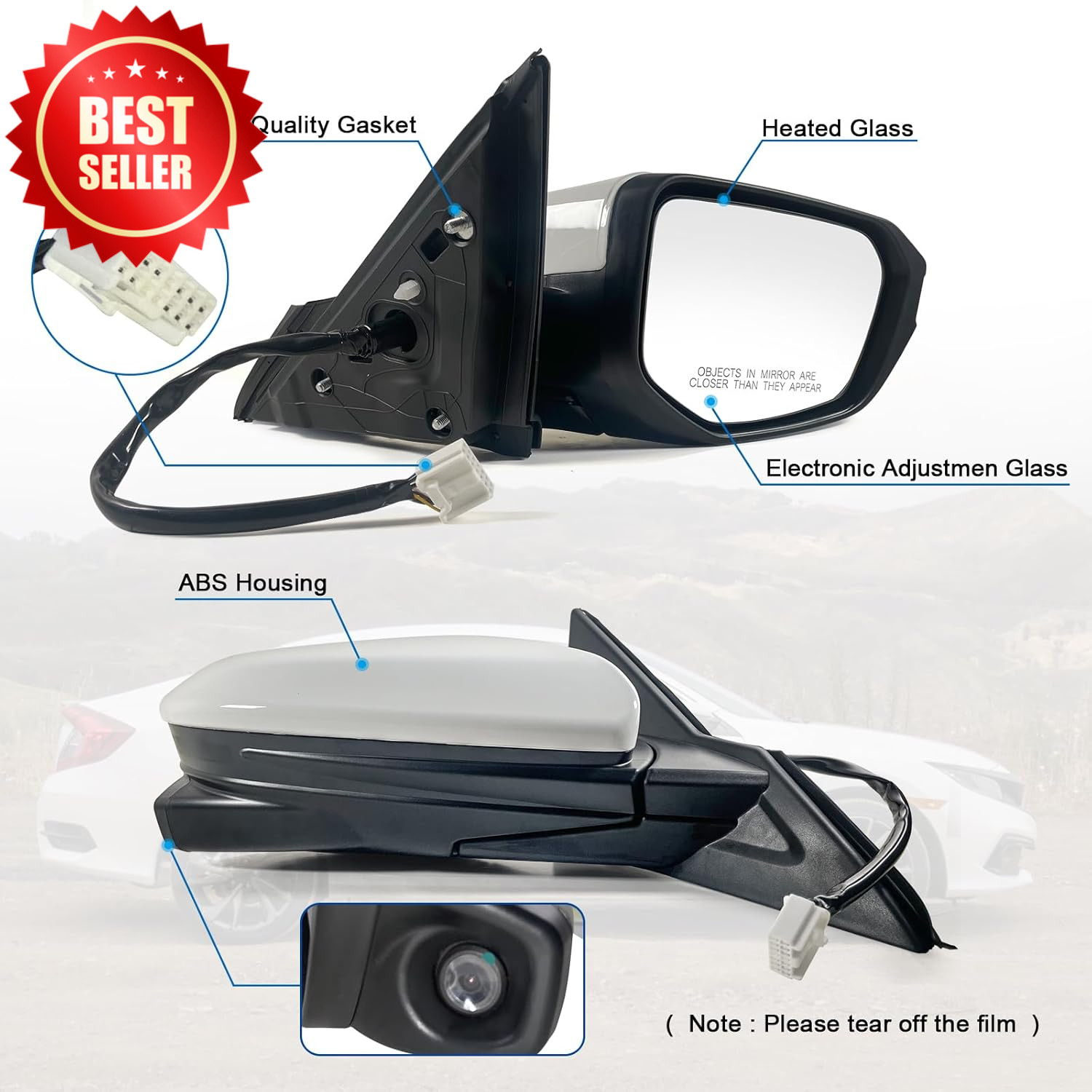 Passenger Door Mirror Power Heated Camera 2016-2021 Civic Sedan Coupe Hatchback