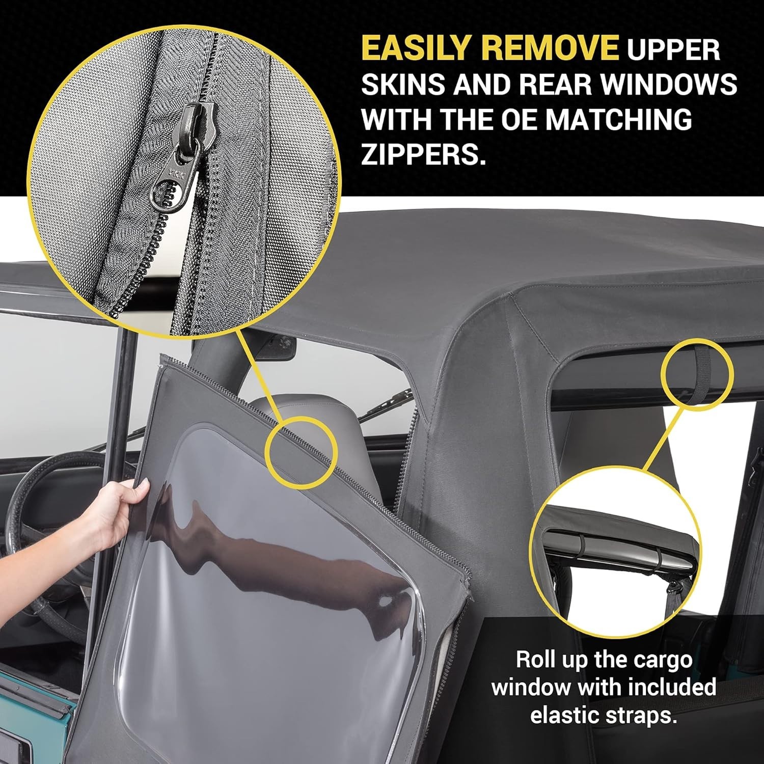 Replacement Soft Top Fits Jeep Wrangler 1988-1995 YJ Black Denim Fabric Only US