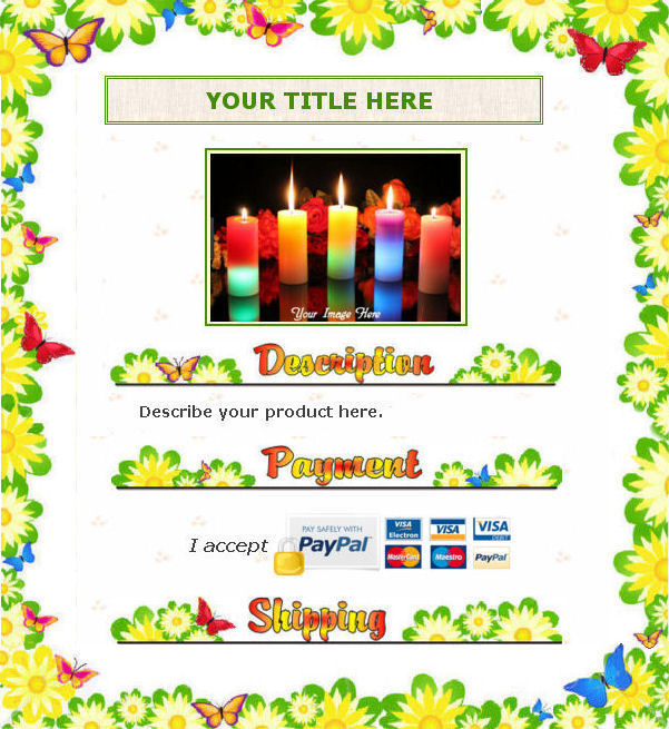 AUCTION TEMPLATE Butterflies & Daisies Design Border Yellow Green FREE SHIPPING