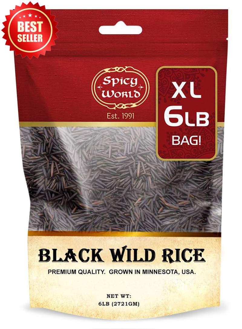 Minnesota Grown Black Wild Rice 6 Pound Bag – Premium Quality, All Natural – by