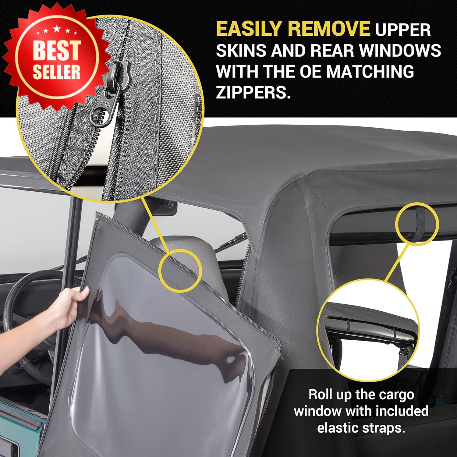 Replacement Soft Top Fits Jeep Wrangler 1988-1995 YJ Black Denim Fabric Only US