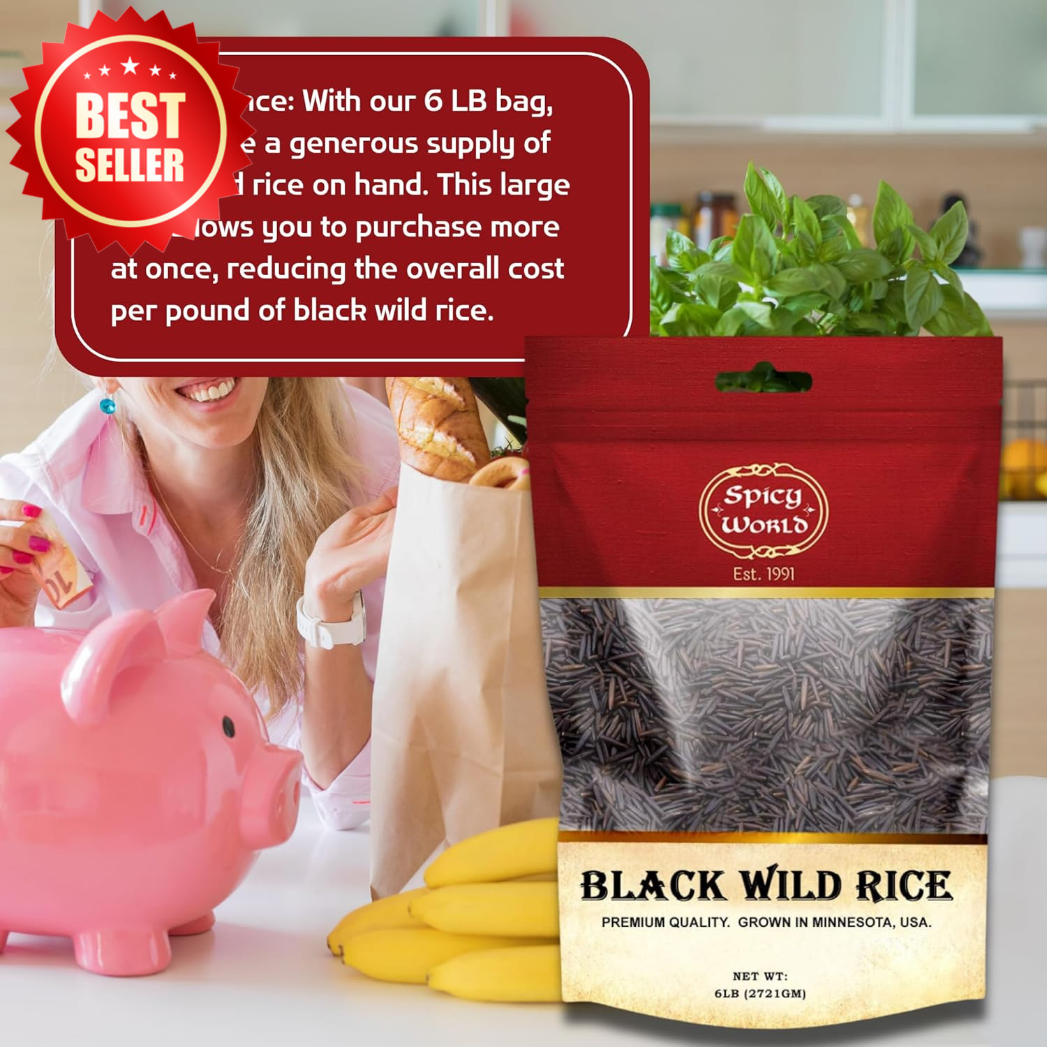 Minnesota Grown Black Wild Rice 6 Pound Bag – Premium Quality, All Natural – by