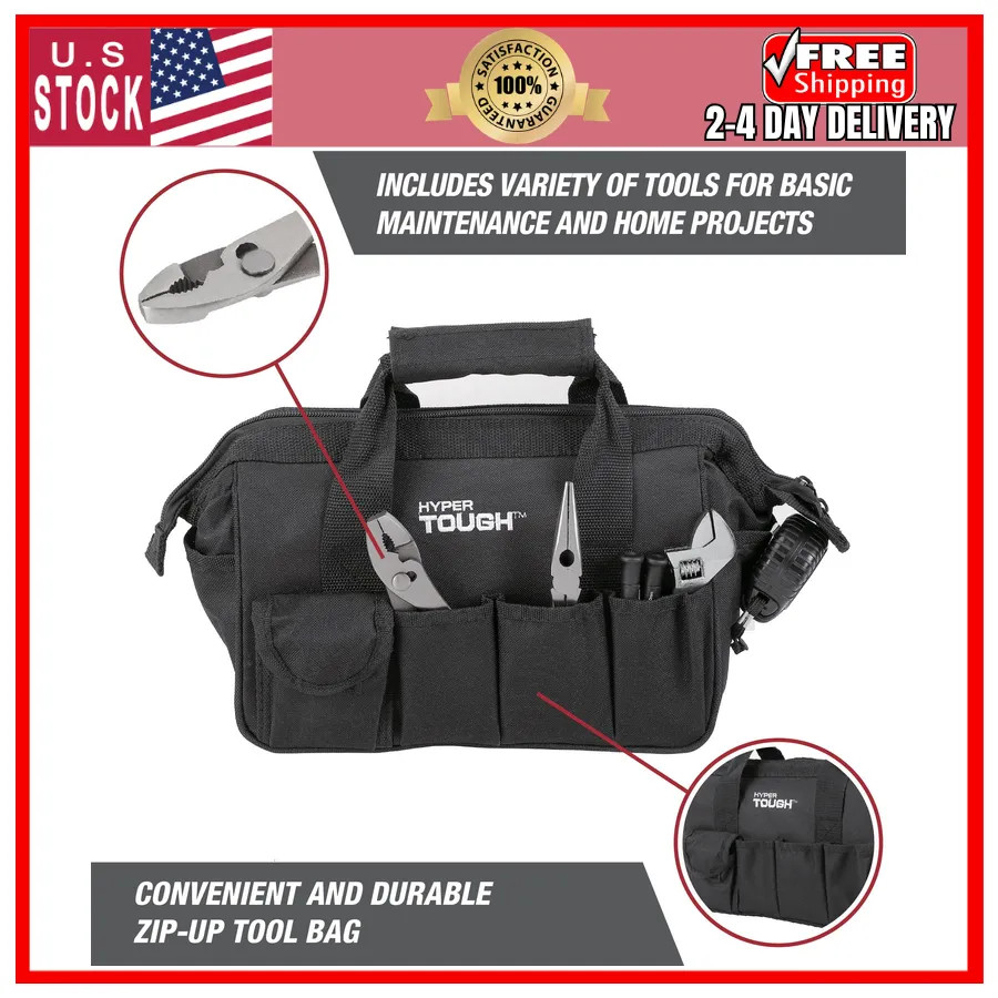 Hyper Tough 89-Piece Household Tool Set with 12-Pocket Storage Bag
