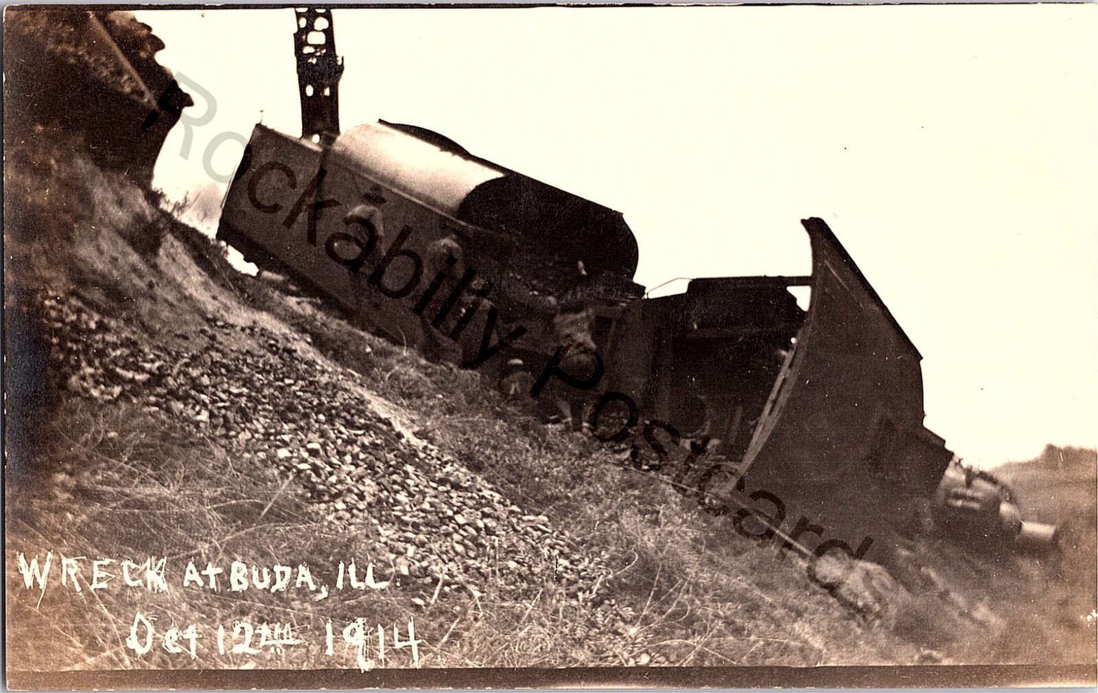 Train Wreck Oct. 12, 1914 RPPC Railroad Destruction At Buda, IL. Bureau County
