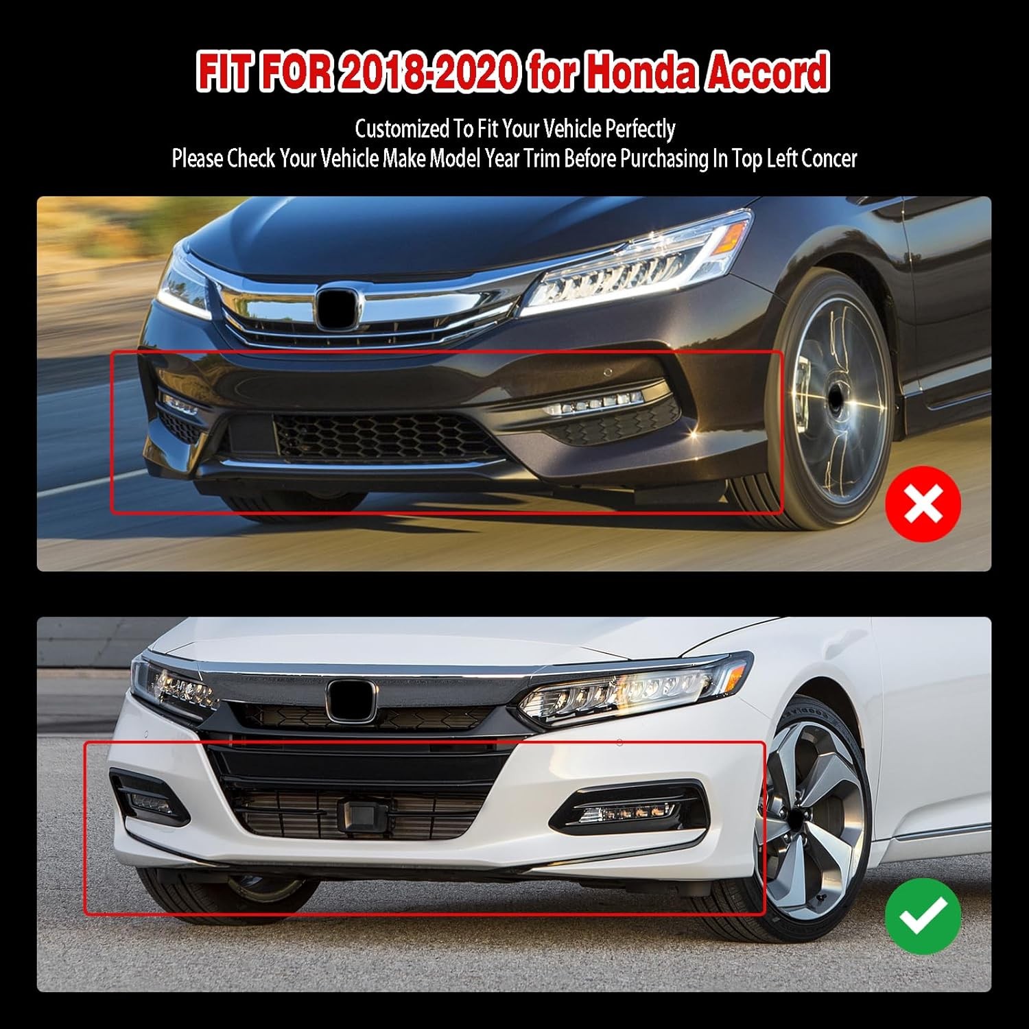Front Bumper Lip Compatible with 2018 2019 2020 for Honda for Accord Sedan EX/EX