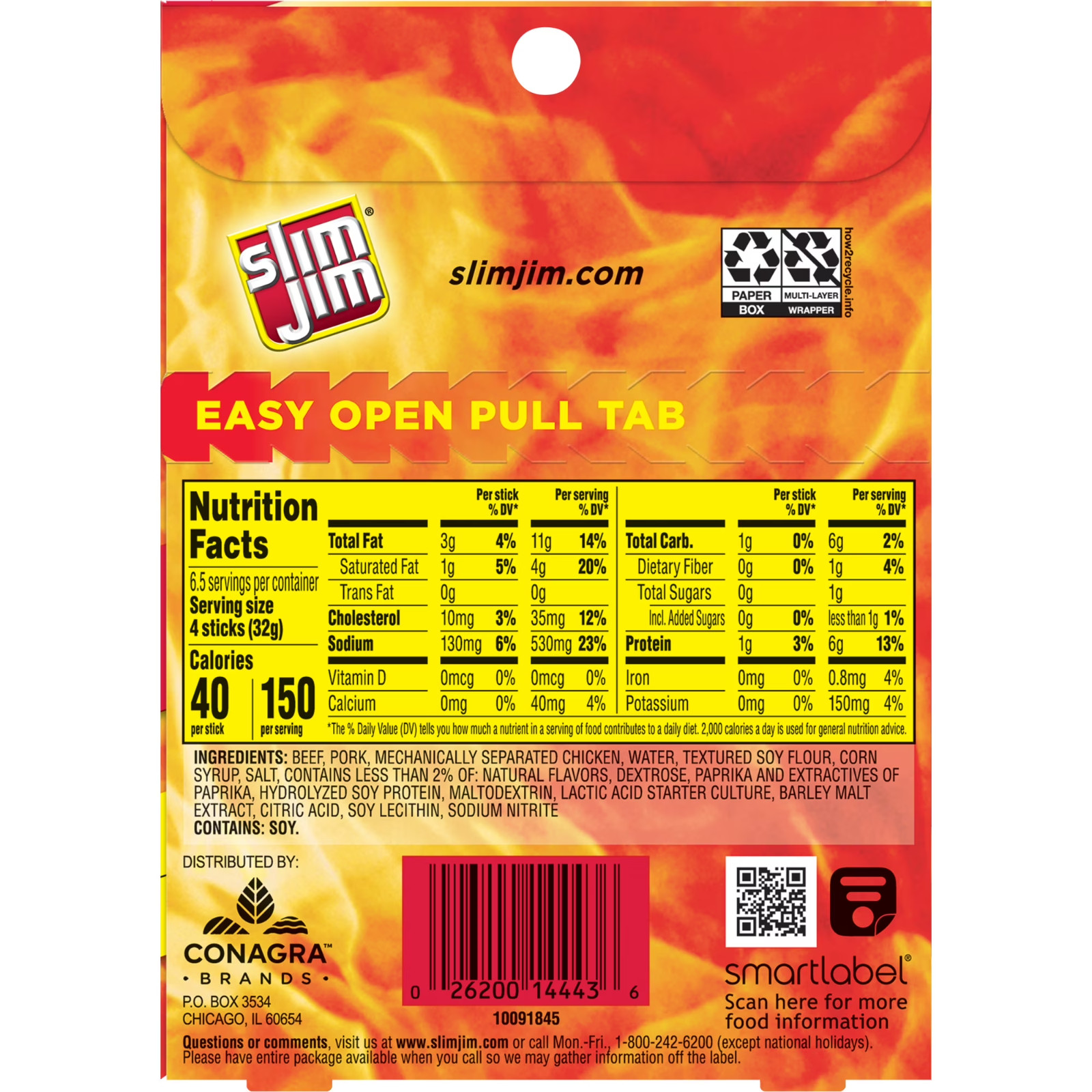 Slim Jim Smoked Meat Sticks, Original Flavor, Snack Size, 0.28 oz. (26 Count)
